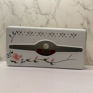 Vintage White Tole Painted Detecto Scales Metal Tissue Box Holder Floral